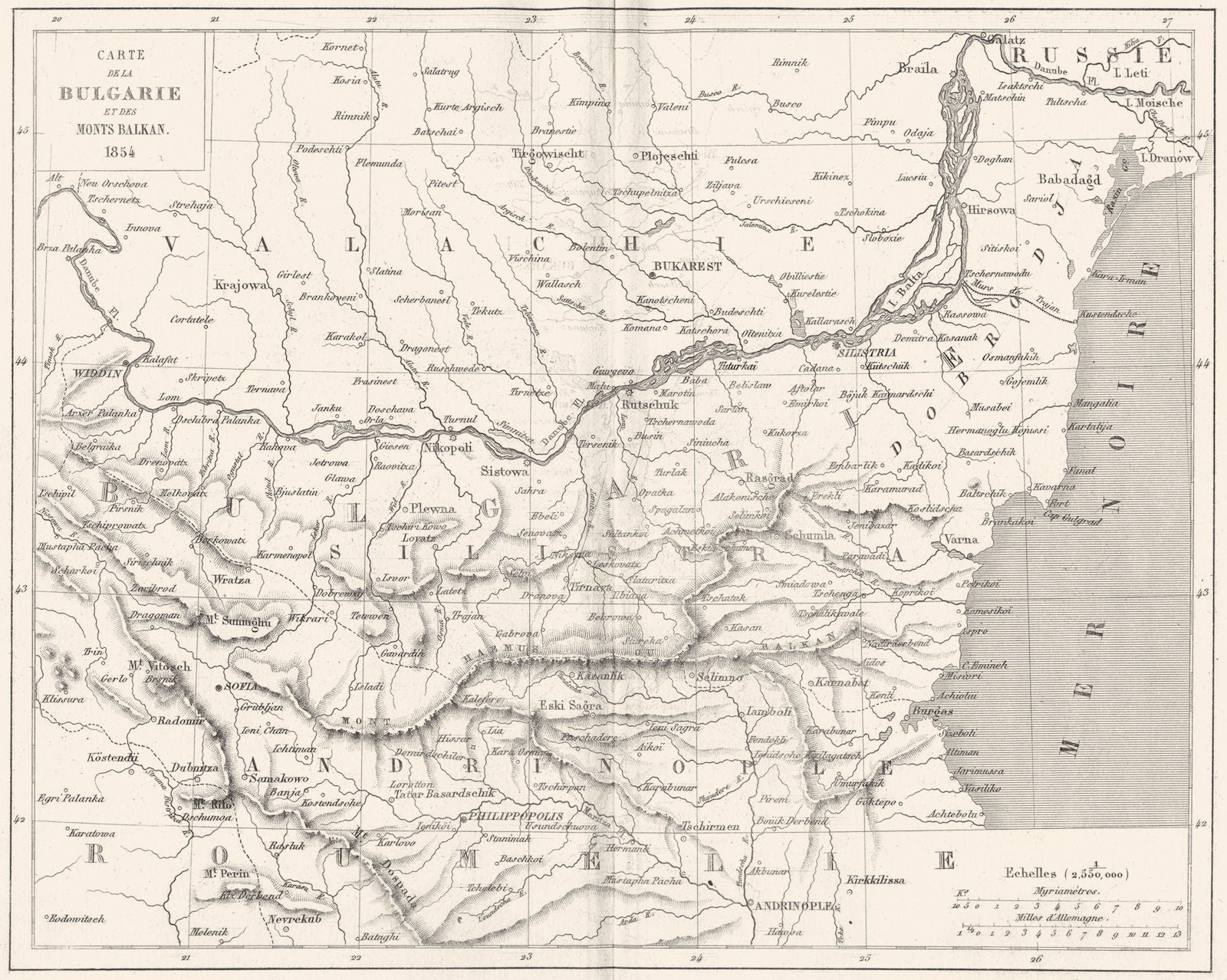 BALKANS. Carte de Bulgarie Monts Balkan 1854 Bulgaria 1879 old antique map